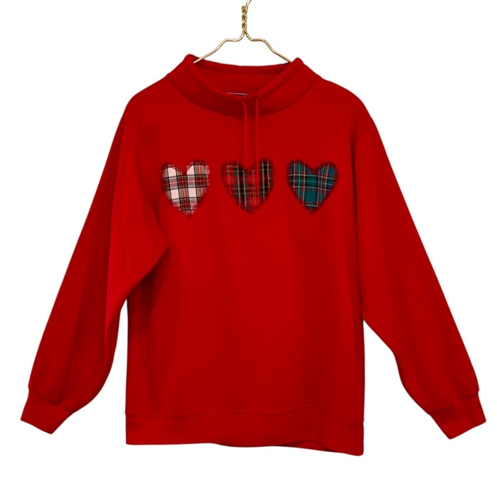 Vintage 90s Sporting Club Tartan Plaid Heart Appliqué Sweatshirt - Picture 11 of 11